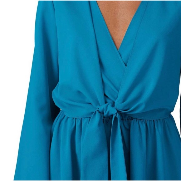 GREAT JONES Turquoise Stretch Surplice Tie Front Blouson Dress - Size Small EUC - Picture 4 of 16